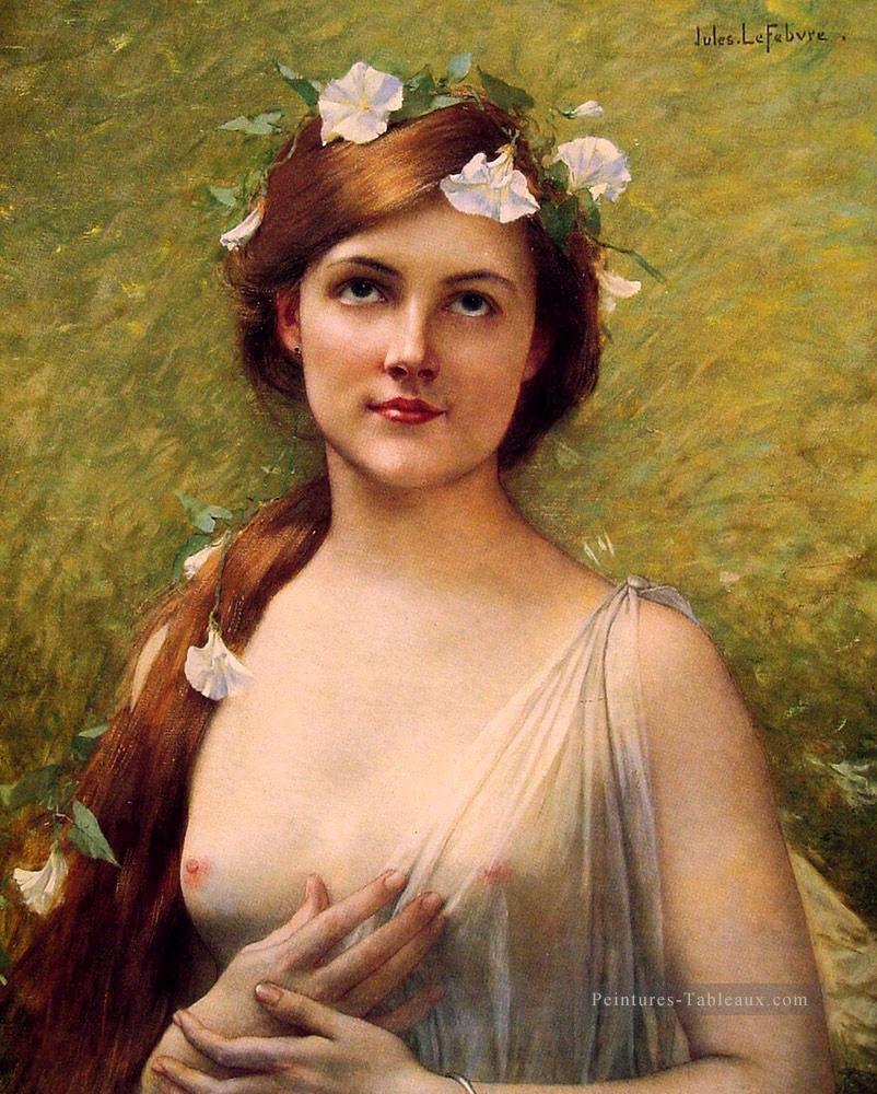 Jeune femme avec des gloires du matin dans ses cheveux Nu Jules Joseph Lefebvre Peintures à l'huile